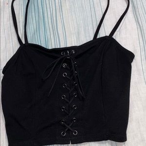 Black lace up tank top